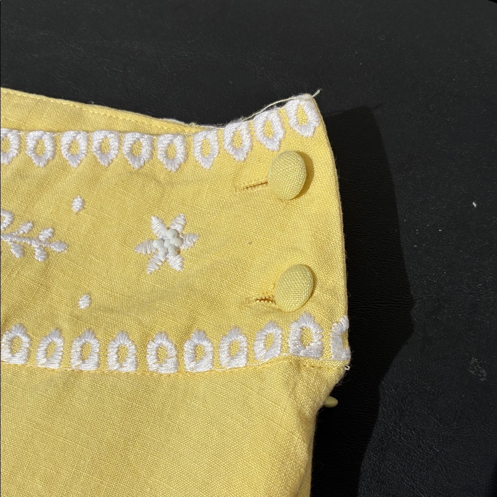 SilkLand Yellow A-Line Skirt with White Embroidery Button/Zip - Picture 5 of 10